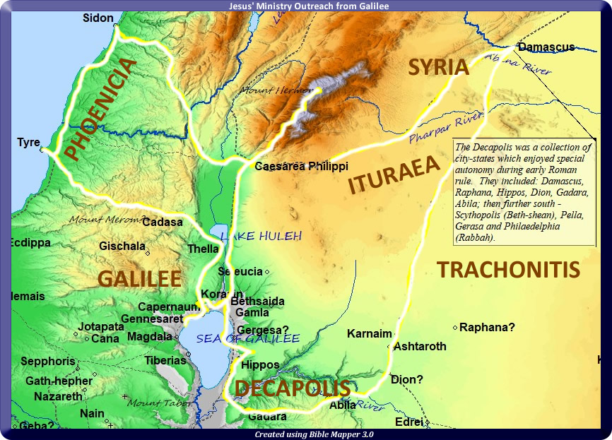 Map Of Jesus Ministry Outreach From Galilee 